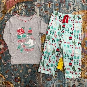 Carter's toddler red green ice skate winter Merry & Bright Christmas pajamas 3T